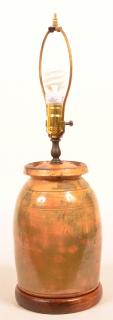 Appraisal: Glazed Redware Crock Mounted as a Lamp New England th