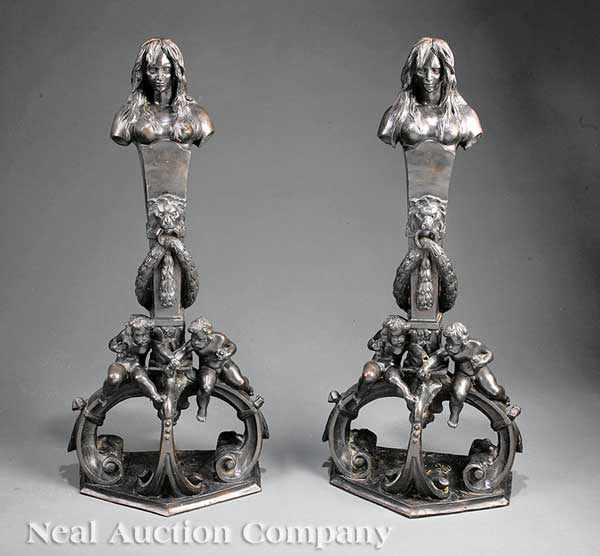 Appraisal: A Pair of Large Italian Renaissance Revival Patinated Bronze Figural