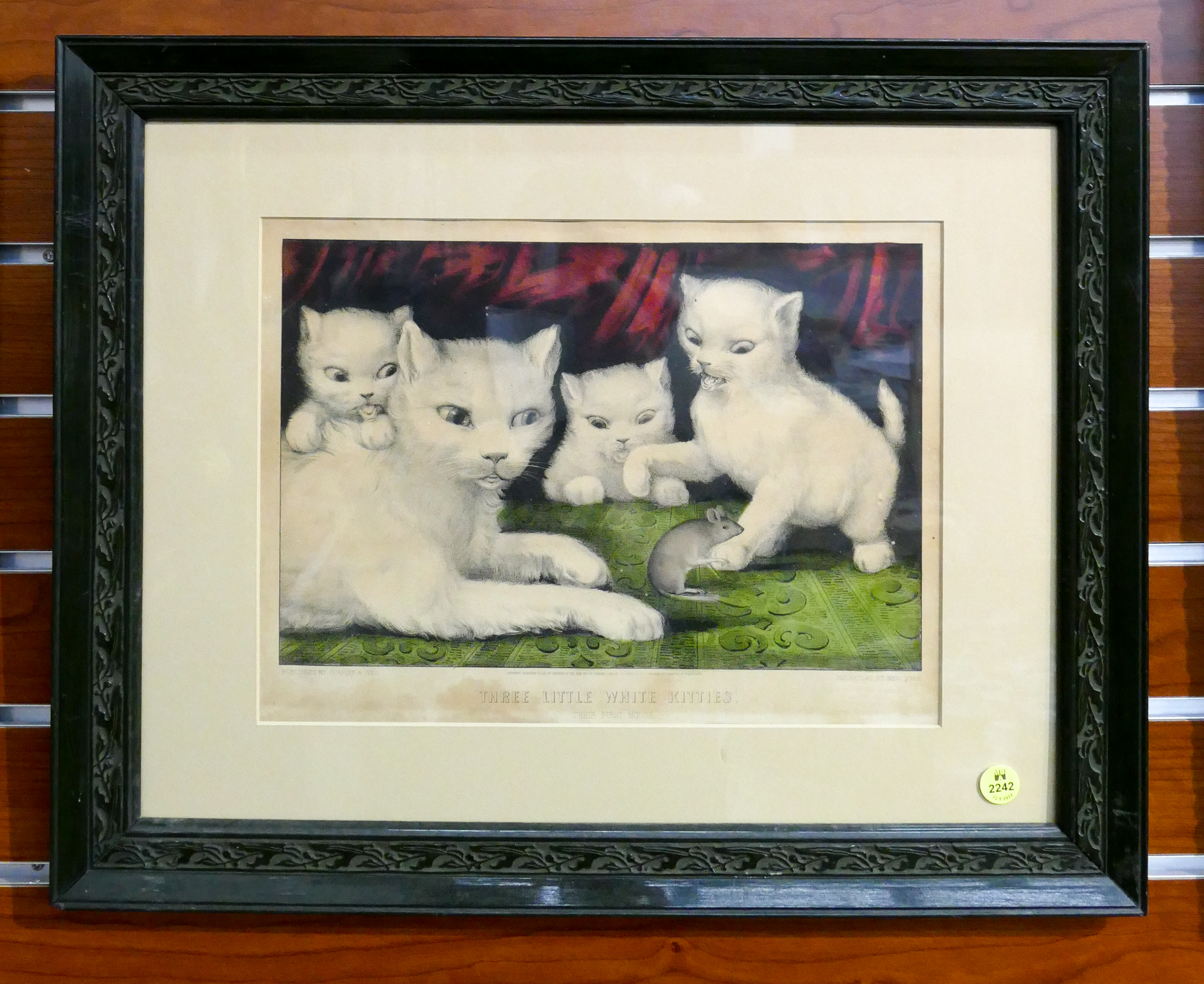 Appraisal: Antique Currier Ives ' Little White Kitties' Lithograph Framed- x