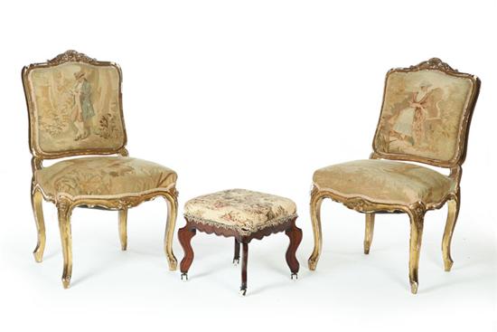 Appraisal: PAIR OF CHAIRS AND A FOOTSTOOL European late th-early th