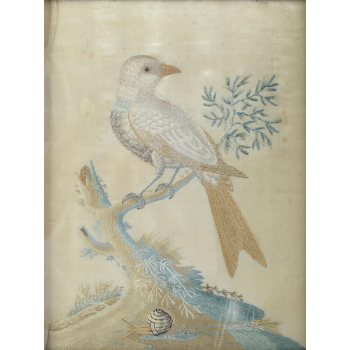 Appraisal: An embroidered silk picture of a bird on a branch