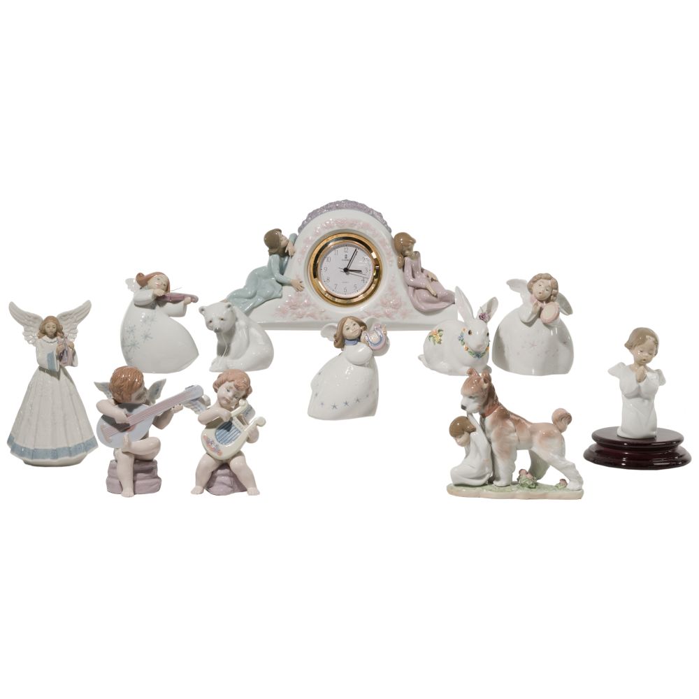 Appraisal: LLADRO FIGURINE ASSORTMENT items including Two Sisters Clock retired Heavenly