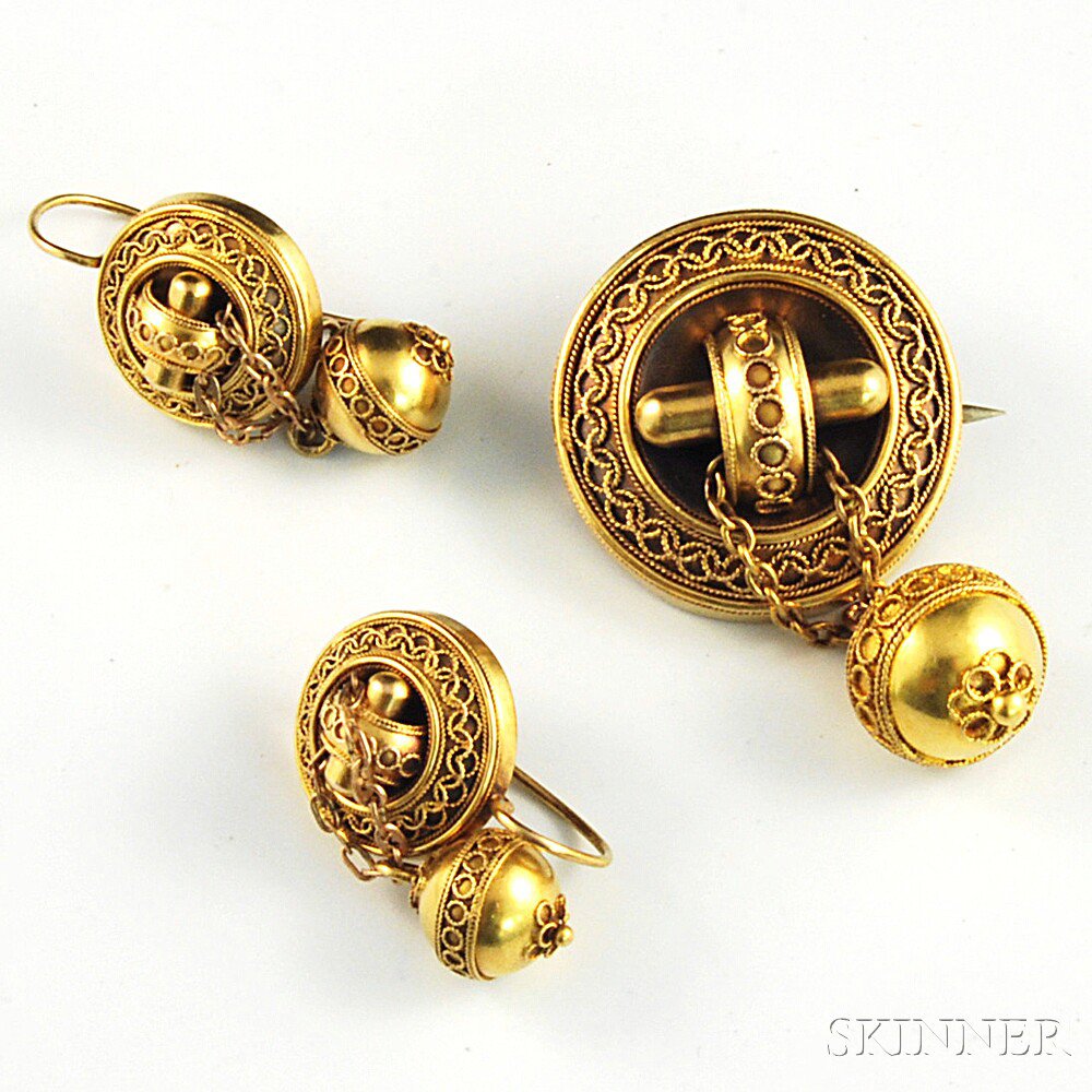 Appraisal: Antique kt Gold Suite comprising a brooch and earpendants each