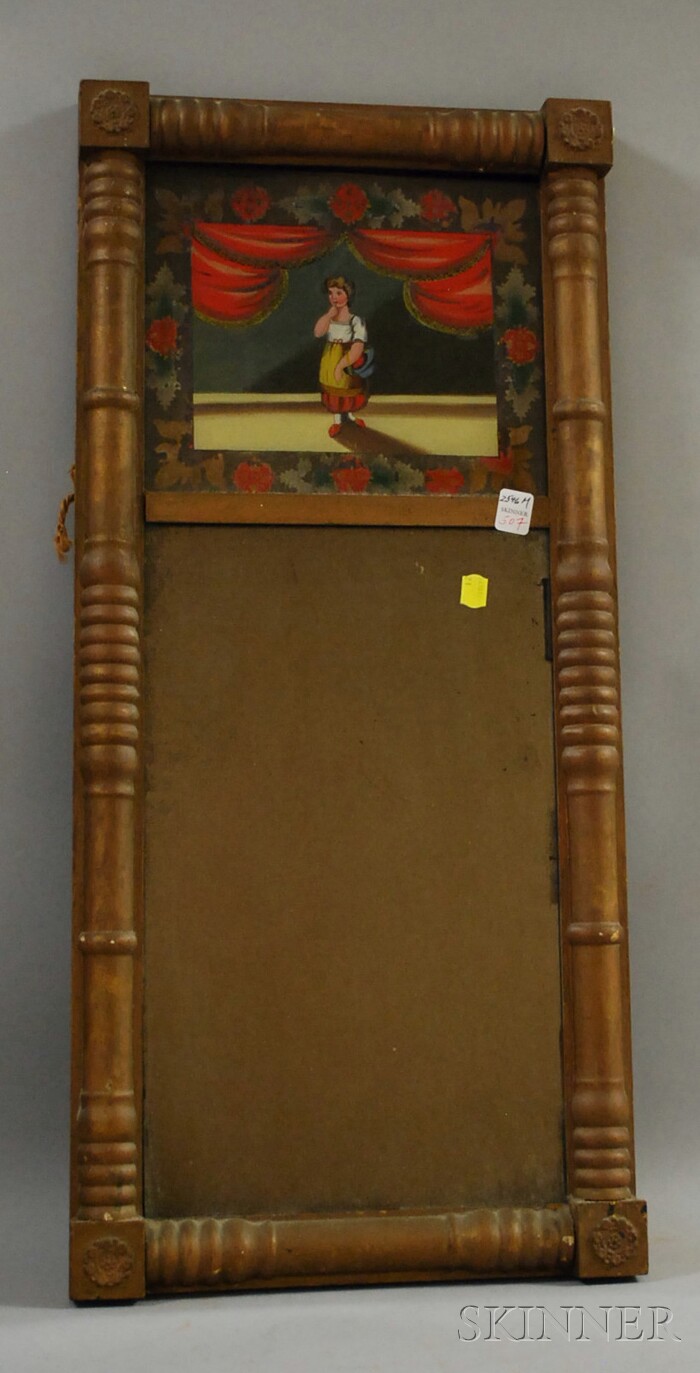 Appraisal: Federal Giltwood Split-baluster Mirror with Reverse-painted Glass Tablet Depicting a