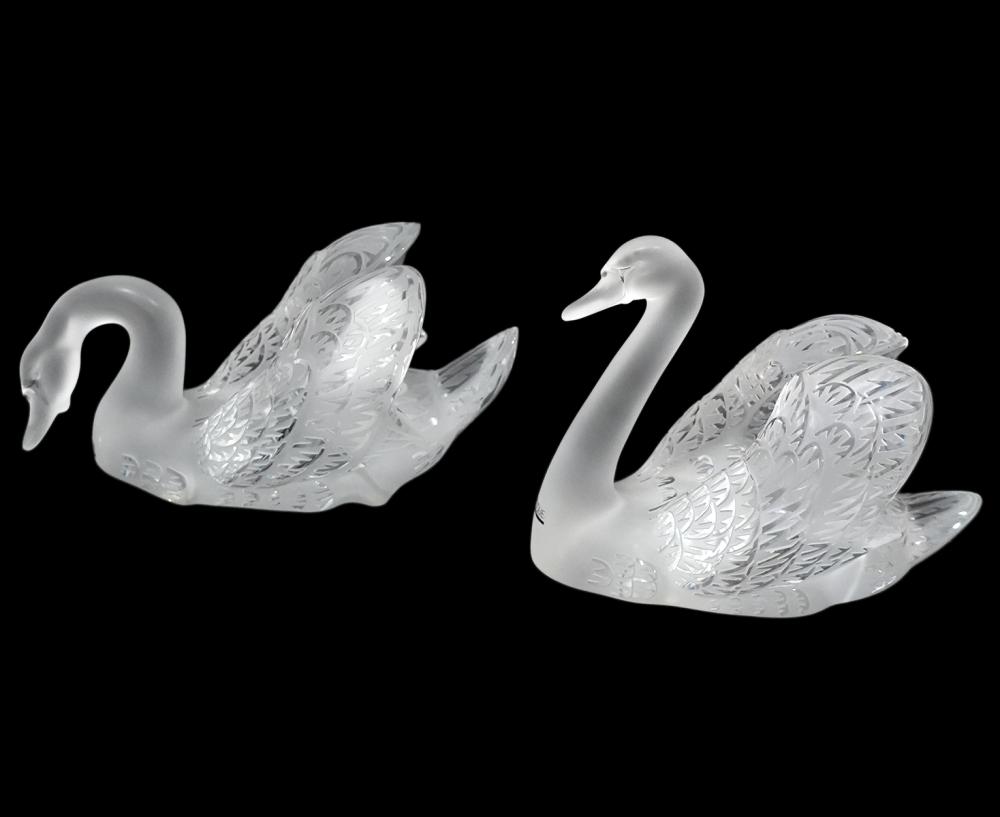 Appraisal: TWO LALIQUE FRENCH CRYSTAL SWANS Lalique vintage detailed sculptured crystal