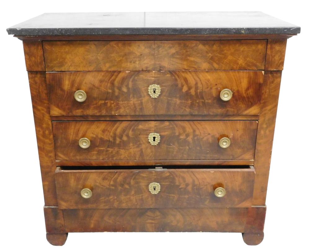 Appraisal: Continental marble top chest with crotch veneer th C three