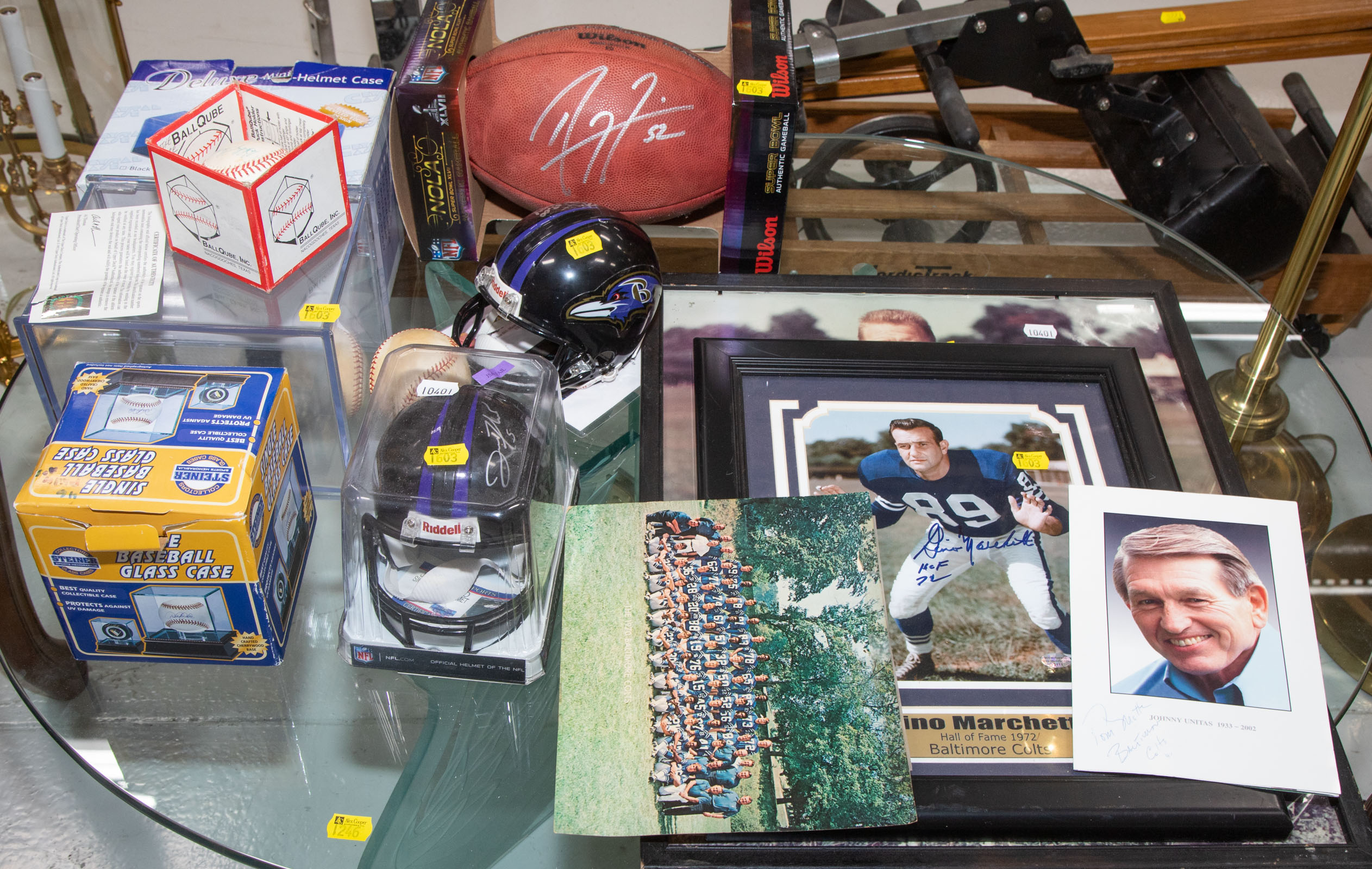 Appraisal: ASSORTED SPORTS MEMORABILIA Including s Baltimore Colts photograph Gino Marchetti