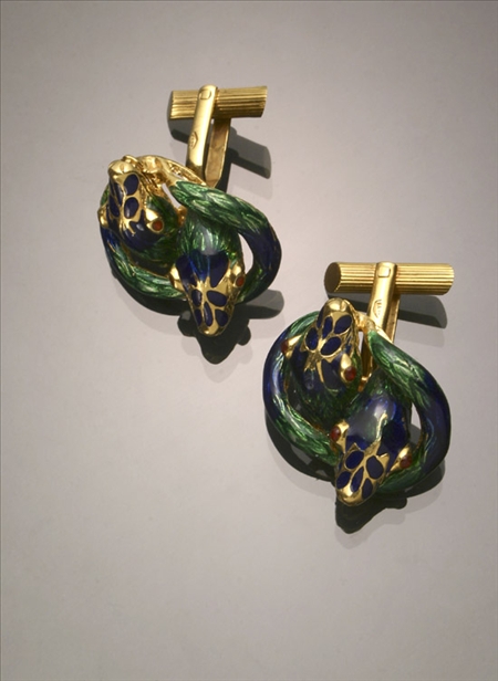 Appraisal: Pair of -Karat Yellow-Gold and Enamel Twin-Serpent Cuff Links The