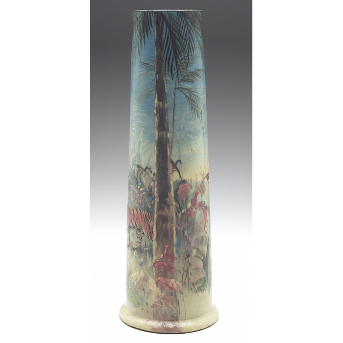 Appraisal: Very nice Weller Hudson vase cylindrical shape unusual painted scene