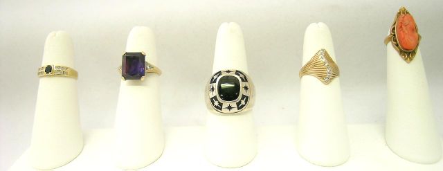 Appraisal: Group of five gold gemstone rings including K yellow gold