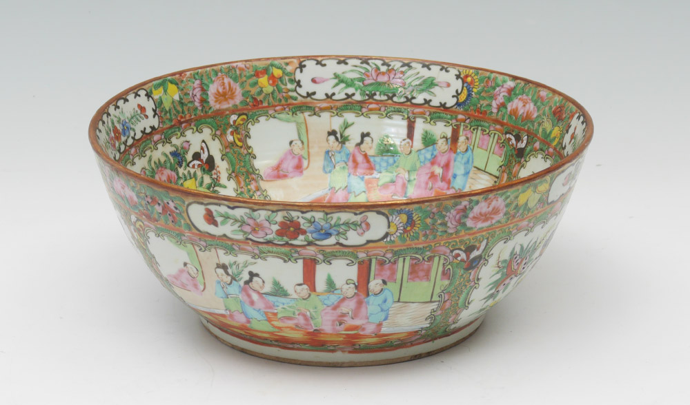 Appraisal: CHINESE ROSE MEDALLION PUNCH BOWL Interior and exterior decorated with