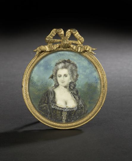 Appraisal: Louis XVI Circular Ivory Portrait Miniature en Grisaille of a