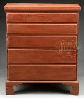 Appraisal: TH CENTURY BRACKET FOOT DRAWER BLANKET CHEST IN RED PAINT