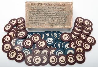 Appraisal: Original Box of Faro Checks with Paper Label Original Markers