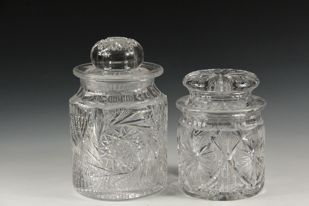 Appraisal: CUT GLASS TOBACCO JARS - th c Brilliant Cut Leaded