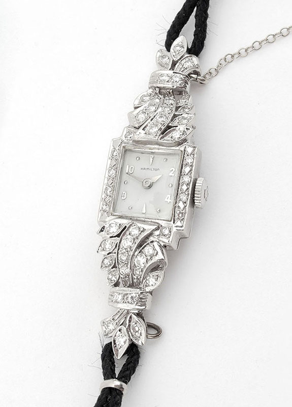 Appraisal: K WHITE GOLD DIAMOND WATCH round single cut and brilliant