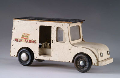 Appraisal: BUDDY L WOODEN MILK TRUCK Unusual war-time toy when metal