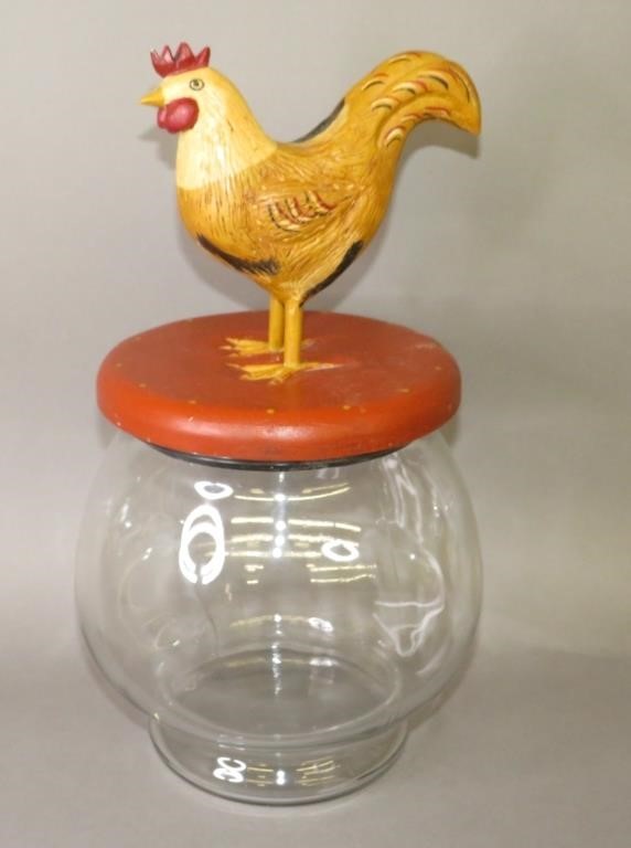 Appraisal: FOLK ART CARVED ROOSTER TOP JAR BY WALTER JUNE Gca