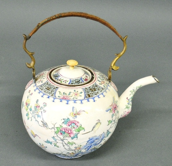 Appraisal: - Cloisonn teapot th c decorated with flowers and birds