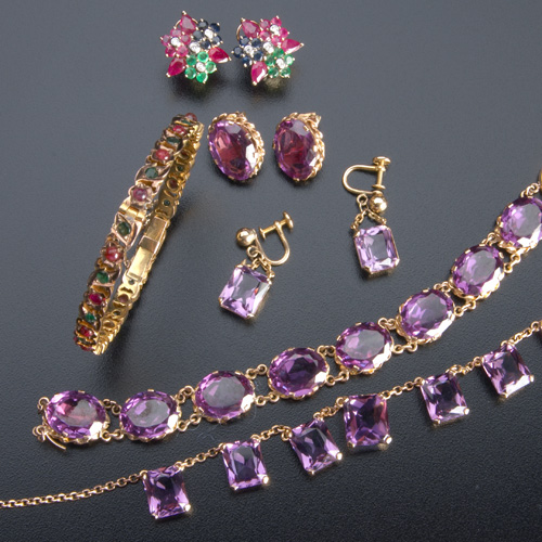 Appraisal: Mid th C gold or vermeil and gemstone jewelry grouping