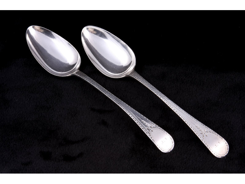 Appraisal: Pair of Georgian Spoons by Hester Bateman sterling silver with