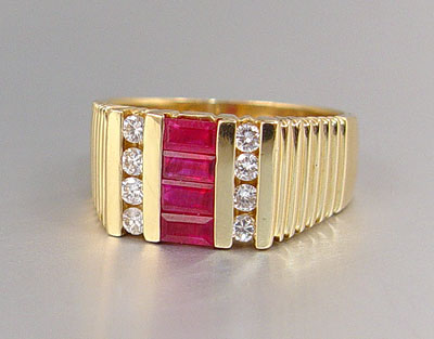 Appraisal: LADIES OR GENTS RUBY DIAMOND RING K yellow gold ring