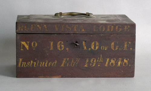 Appraisal: Mahogany lock box inscribed Buena Vista Lodge No A O