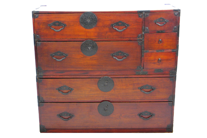 Appraisal: JAPANESE TWO-SECTION ISHO TANSU CLOTHING CHEST Meiji period last quarter