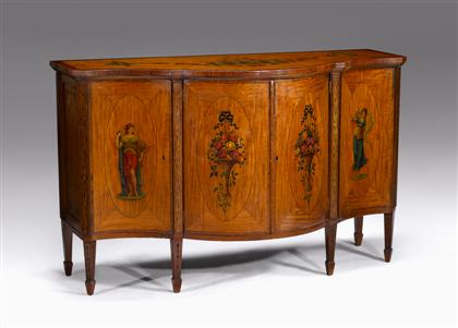 Appraisal: Fine Sheraton Revival satinwood and rosewood banded sideboard circa The