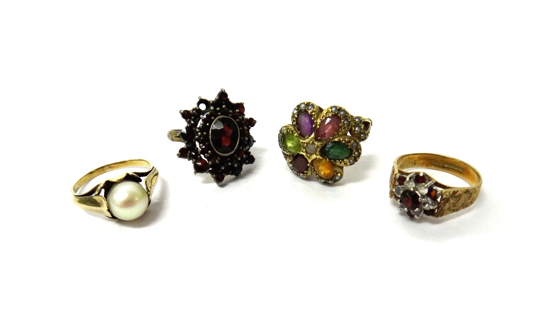 Appraisal: A ct gold vary coloured gemstone and seed pearl set