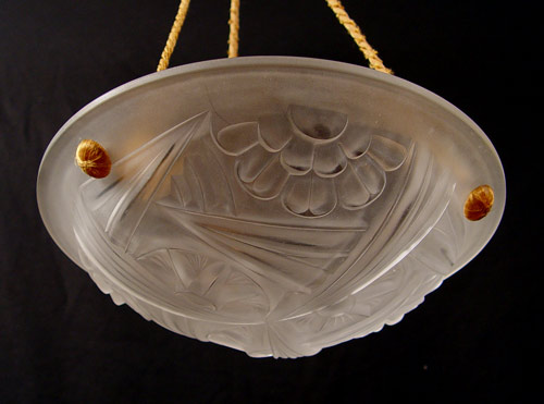 Appraisal: DEGUE FRENCH ART GLASS CEILING LAMP SHADE Signed Degue Bowl