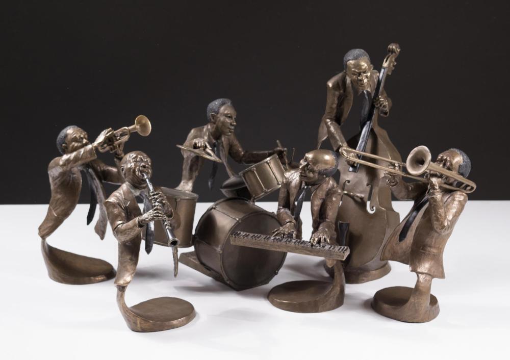 Appraisal: MARK HOPKINS Colorado Georgia st century six bronze sculptures Jazz