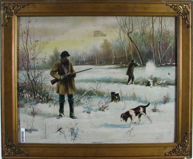 Appraisal: Vintage Hunt Scene Print ''Winter Sports'' depicting two hunters in