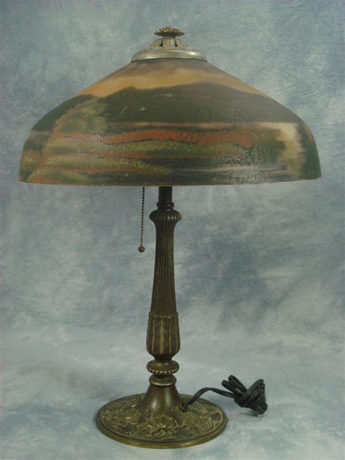 Appraisal: Reverse painted table lamp textured shade painted inside and out