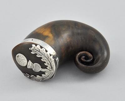 Appraisal: A Scottish Silver Mounted Horn Mull With a hinged lid