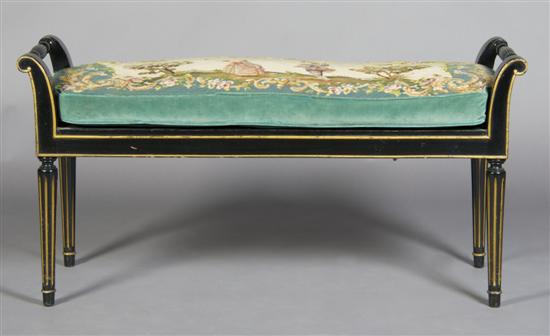 Appraisal: A Regency Style Black and Parcel Gilt Window Bench Width