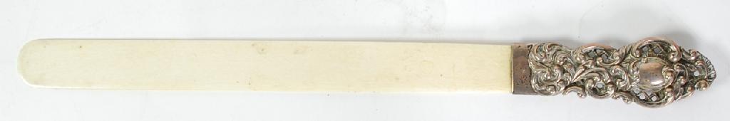 Appraisal: LATE VICTORIAN SILVER HANDLED IVORY PAPER KNIFE by Mappin and