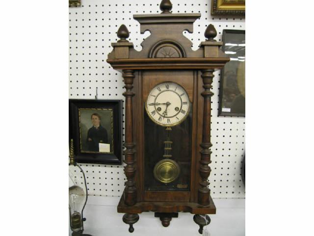 Appraisal: Hanging Wall Clock carved wooden case tall working