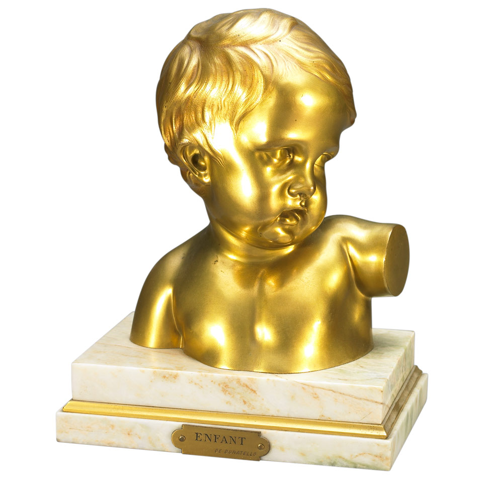 Appraisal: ENFANT After Donatello Italian - gilt bronze bust of young