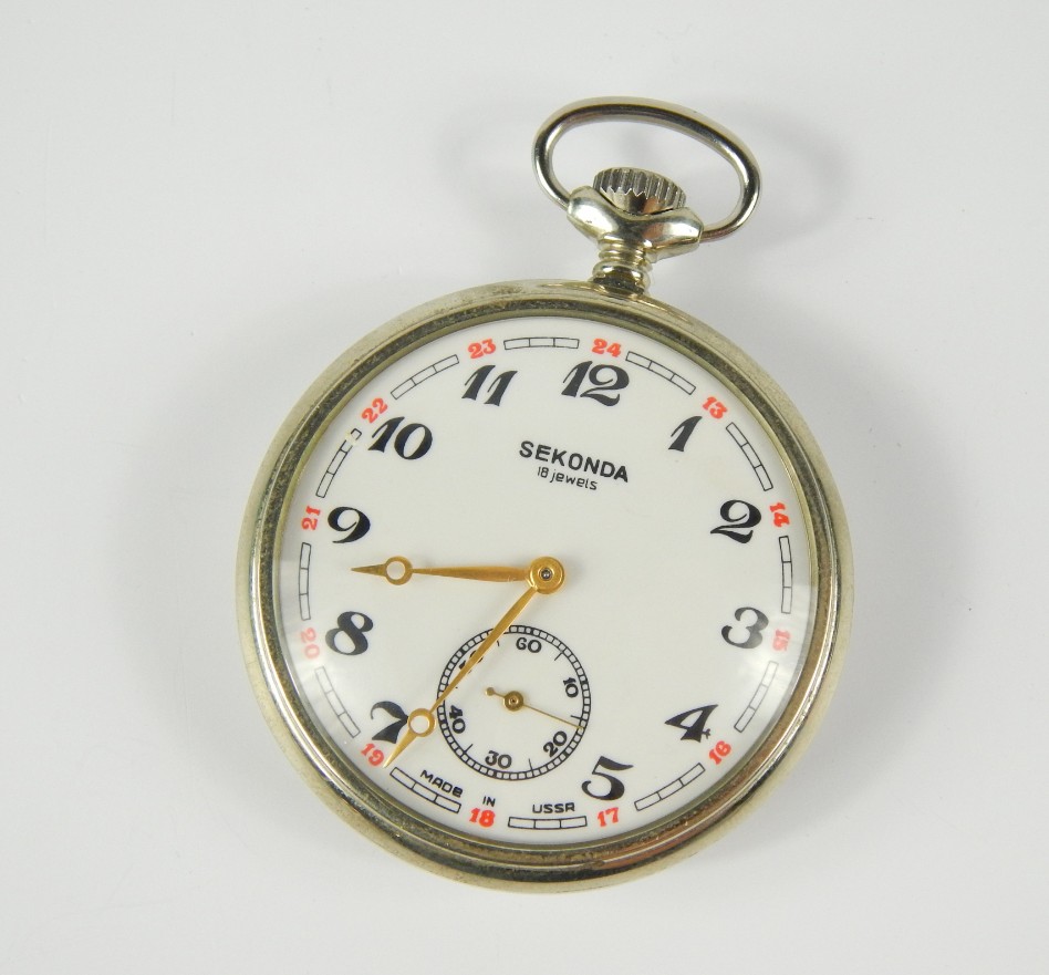 Appraisal: A Sekonda USSR white metal cased pocket watch keyless wind