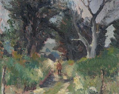 Appraisal: Ronald Ossory Dunlop Irish - Path to the Downs Signed