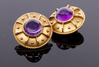 Appraisal: Kiki McDonough a pair of amethyst and ct gold shield