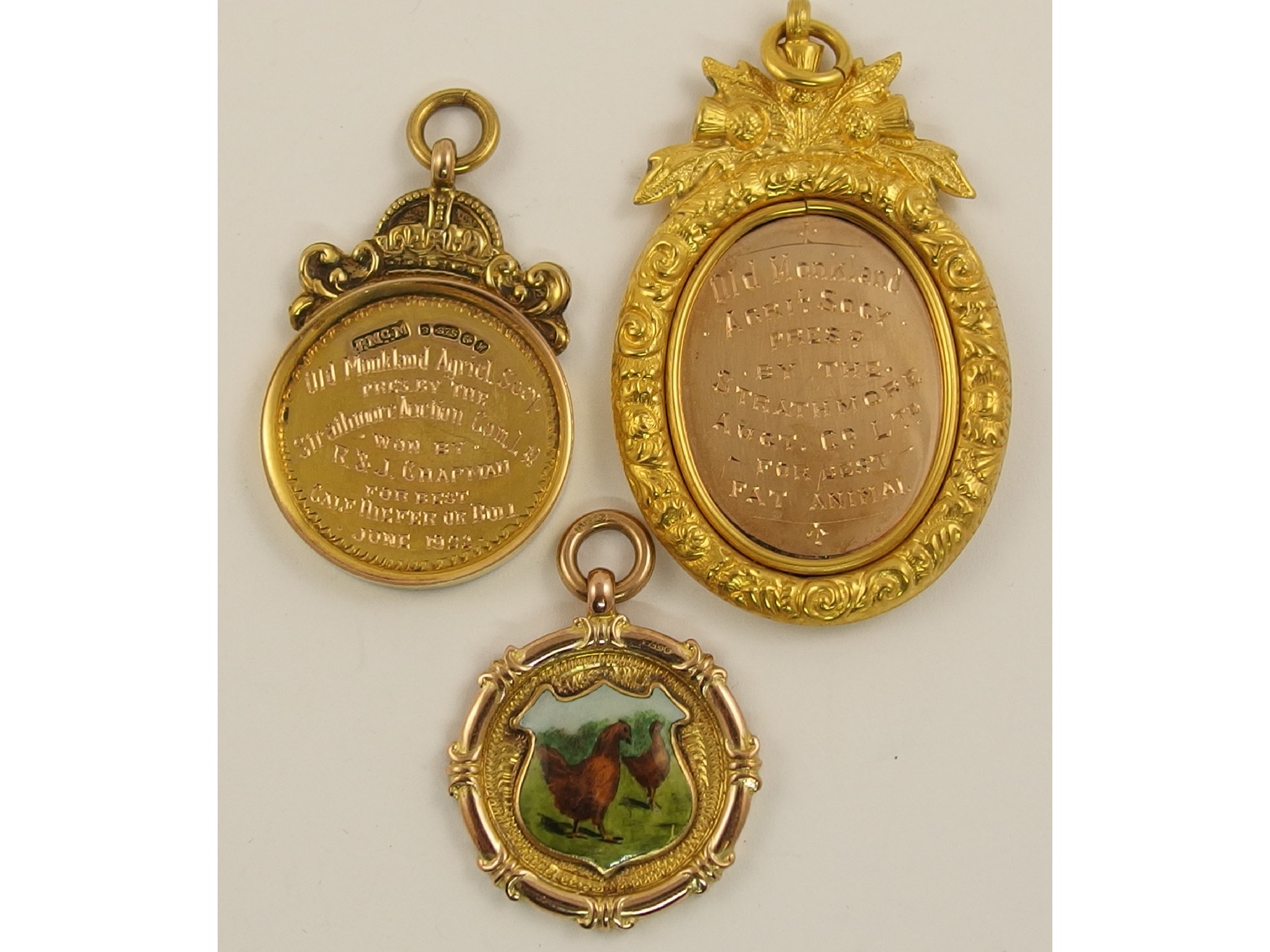 Appraisal: Three ct gold medallions with an agricultural theme approx weight