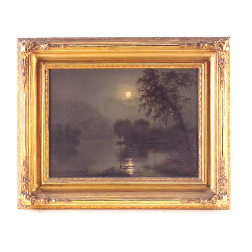 Appraisal: American th c moonlit landscape oil on canvas Unsigned x