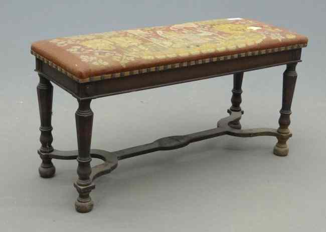 Appraisal: C ' s hall seat with needlepoint seat worn ''