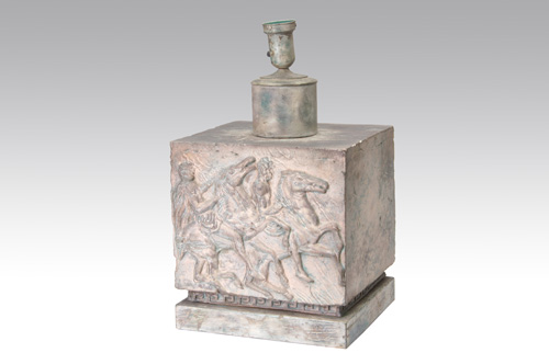 Appraisal: JAMES MONT Plaster lamp base one side molded with Greco-Roman