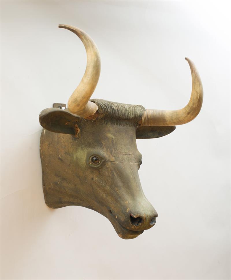 Appraisal: BULL'S HEAD-FORM TRADE SIGN Painted wood with steer horns and