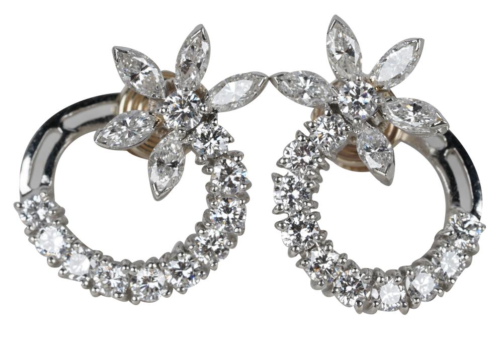 Appraisal: PAIR OF KARAT WHITE GOLD PLATINUM DIAMOND EARCLIPScontaining marquise cut