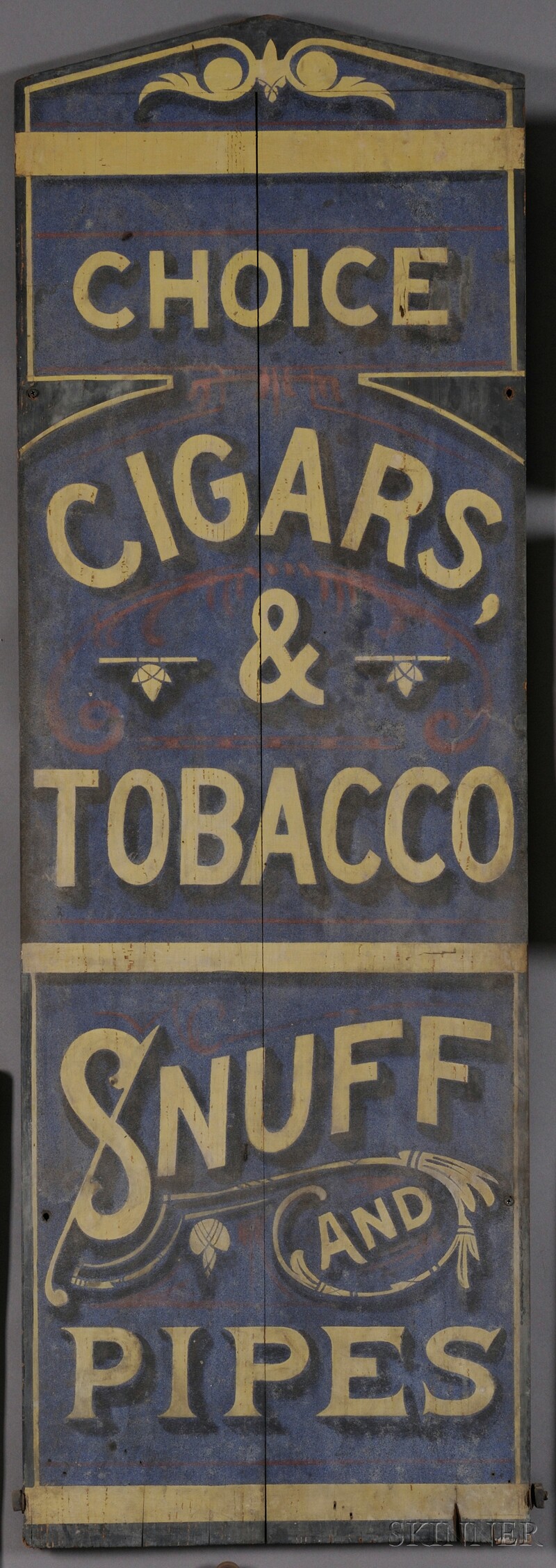 Appraisal: Polychrome-painted CHOICE CIGARS TOBACCO SNUFF and PIPES Sign America late