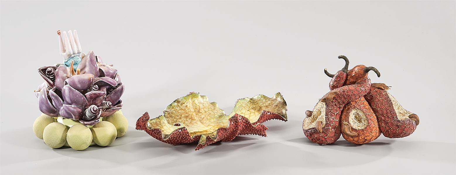 Appraisal: Two glazed ceramic sculptures including a Forbidden Fruit by Keisuki